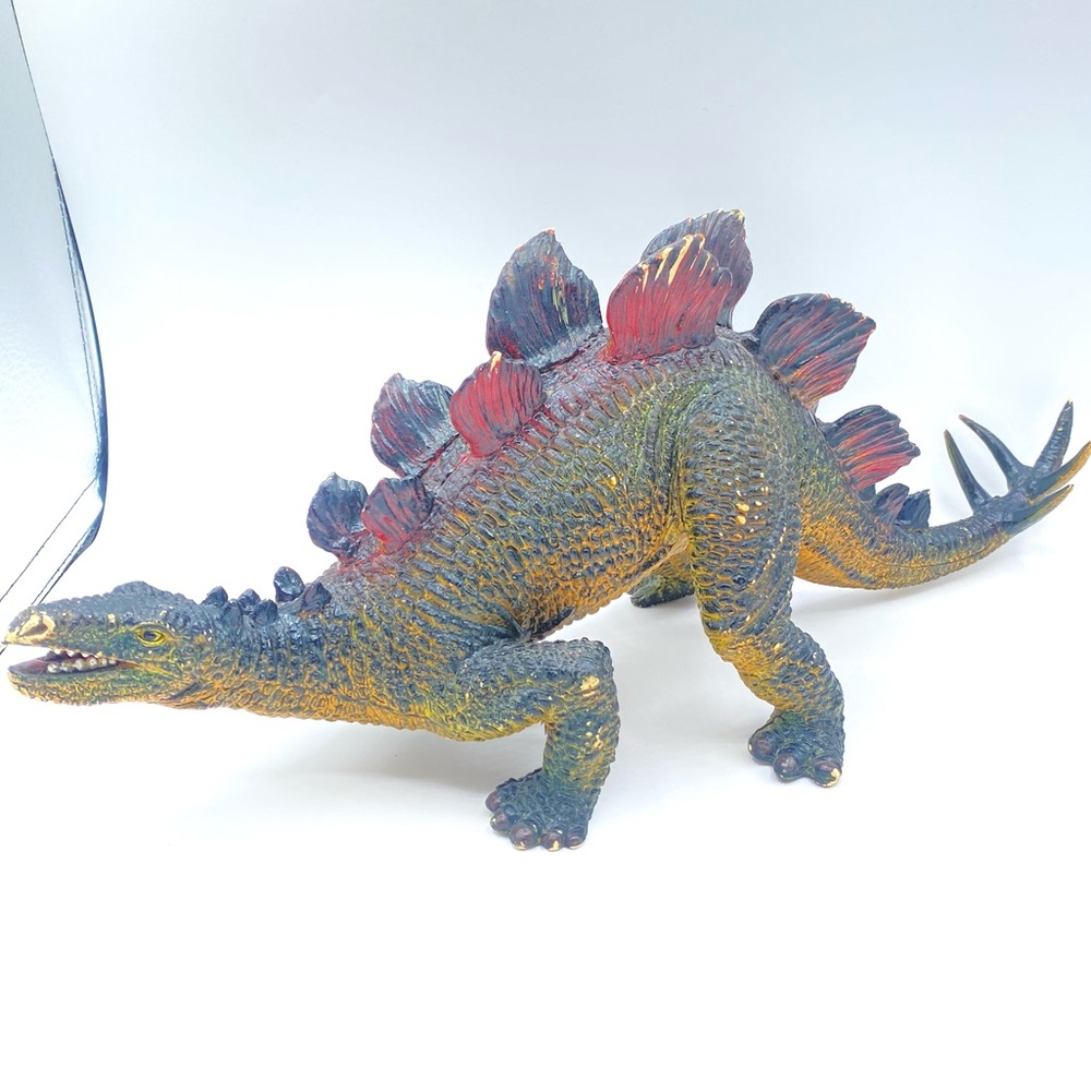 Vintage 80’s AAA Stegosaurus Dinosaur Toy Hand Painted Hard Rubber Large 17 Inch